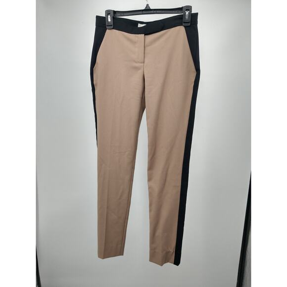 A.L.C. James Pants 2 Wool Mohair Blend Cropped Tuxedo Stripe Trousers Tan Black - Picture 2 of 11